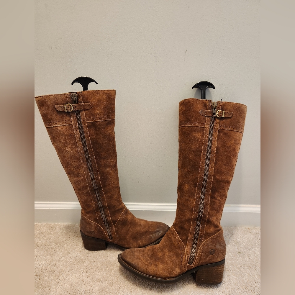Born Women's Brown Suede Knee-High Zip Boots